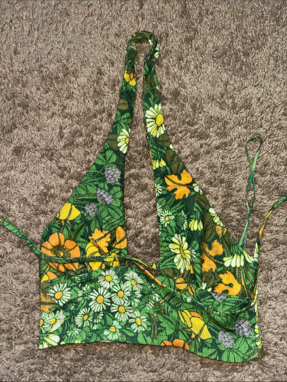 Urban Outfitters Green Floral Halter Crop Top